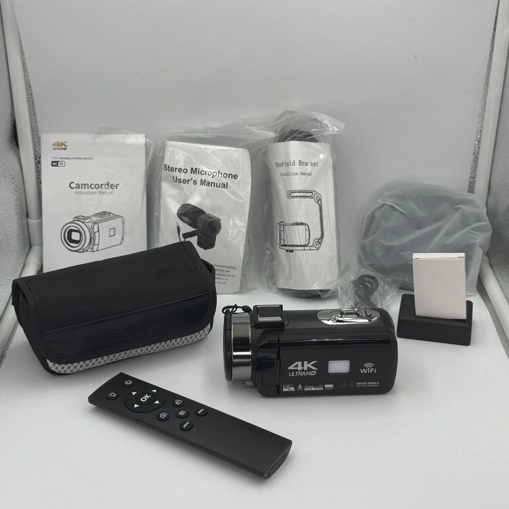 4K Ultra HD Camcorder Digital Zoom WiFi Touch Screen + Remote Mic Case Bundle